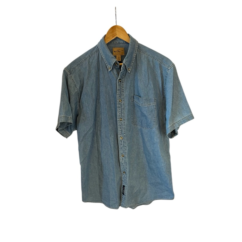 Men's Port Authority Casual Button Down Shirt M Blue Short Sleeve